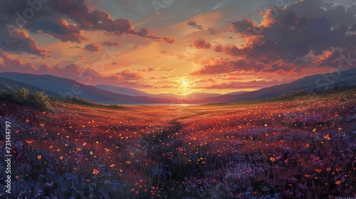 Sunset over flowery lands  #731414797