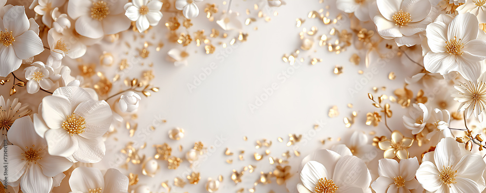 light background with white gold flowers, gold and white colors light background with white gold flowers, gold and white colors