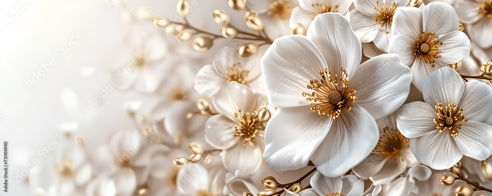 light background with white gold flowers, gold and white colors light background with white gold flowers, gold and white colors