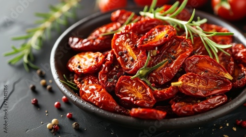 Each sun-dried tomato is carefully arranged to ensure clarity and visibility. without shadows or reflections obscuring its natural appearance photo