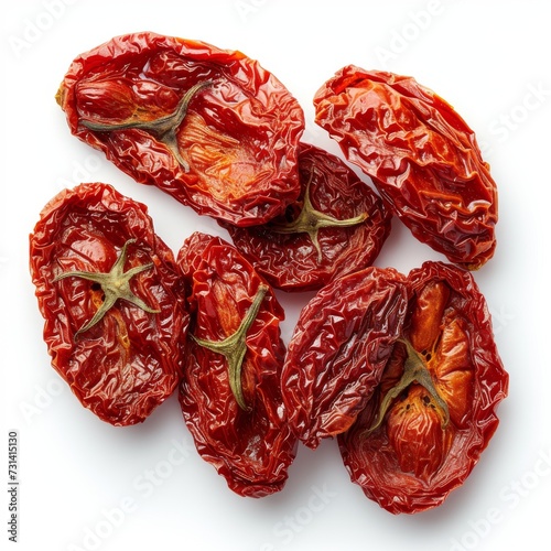 Each sun-dried tomato is carefully arranged to ensure clarity and visibility. without shadows or reflections obscuring its natural appearance