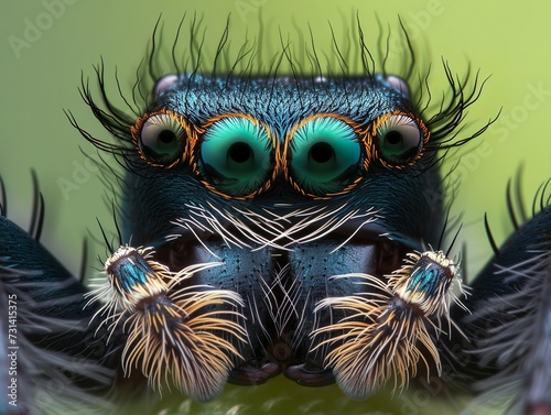 Jumping spider's eyes up close - a marvel of nature's art. © lukjonis