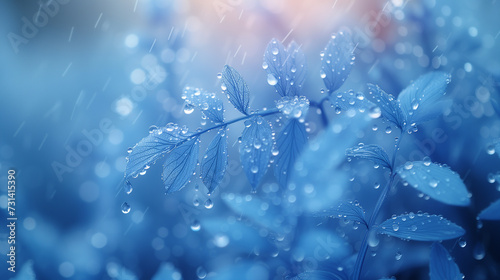雨に濡れた青い葉っぱ photo