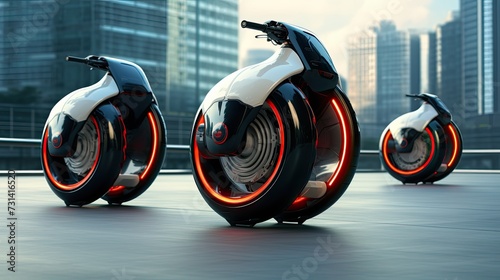 Futuristic electric unicycles transportation photo