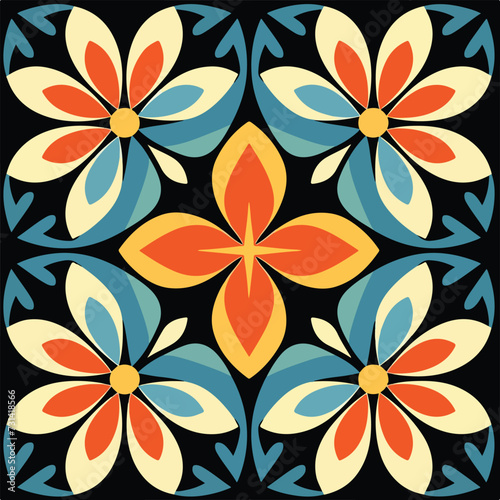 Geometric floral ornament in retro style.