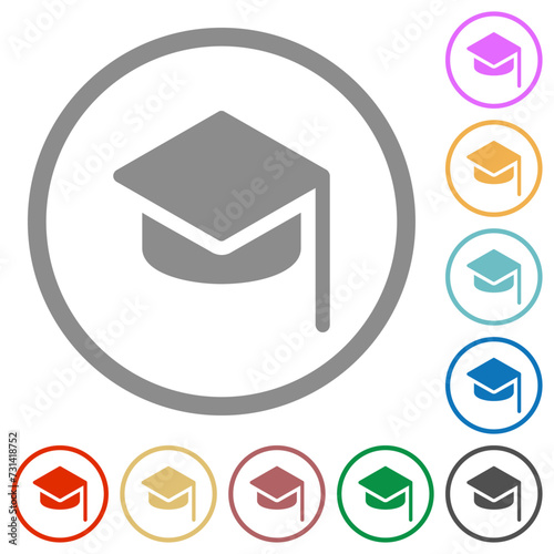 Graduation hat solid flat icons with outlines