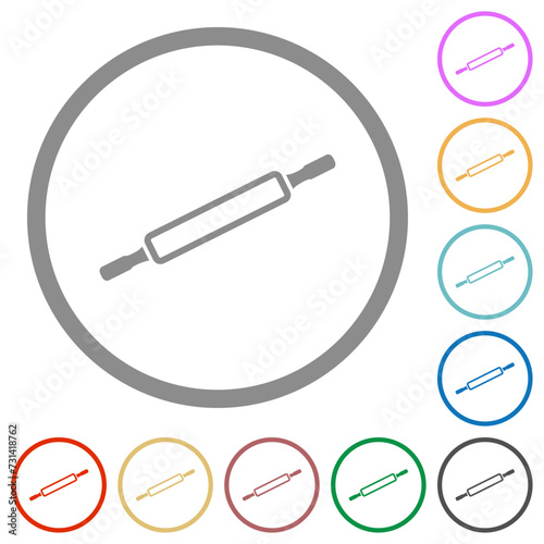 Rolling pin outline flat icons with outlines