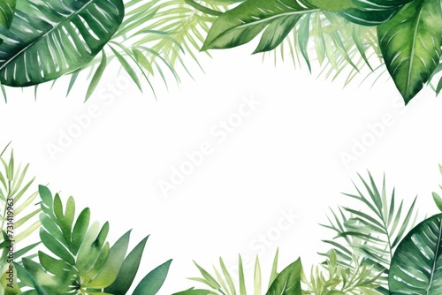 watercolor leaves tropical border design photo