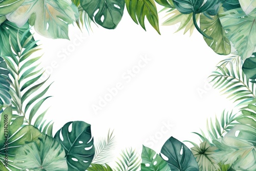 watercolor leaves tropical border design © wanna