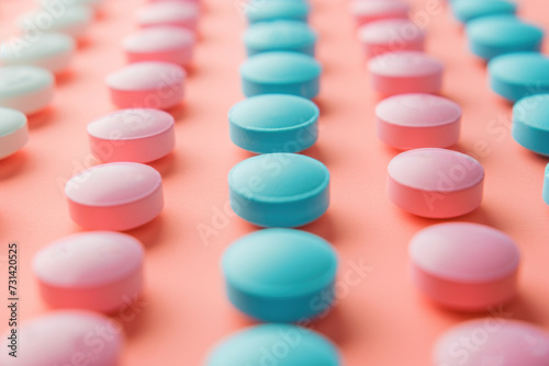Pastel pink and blue tablets on a soft pink background.