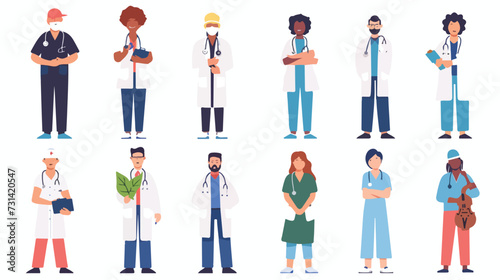 Key workers flat color vector faceless characters.