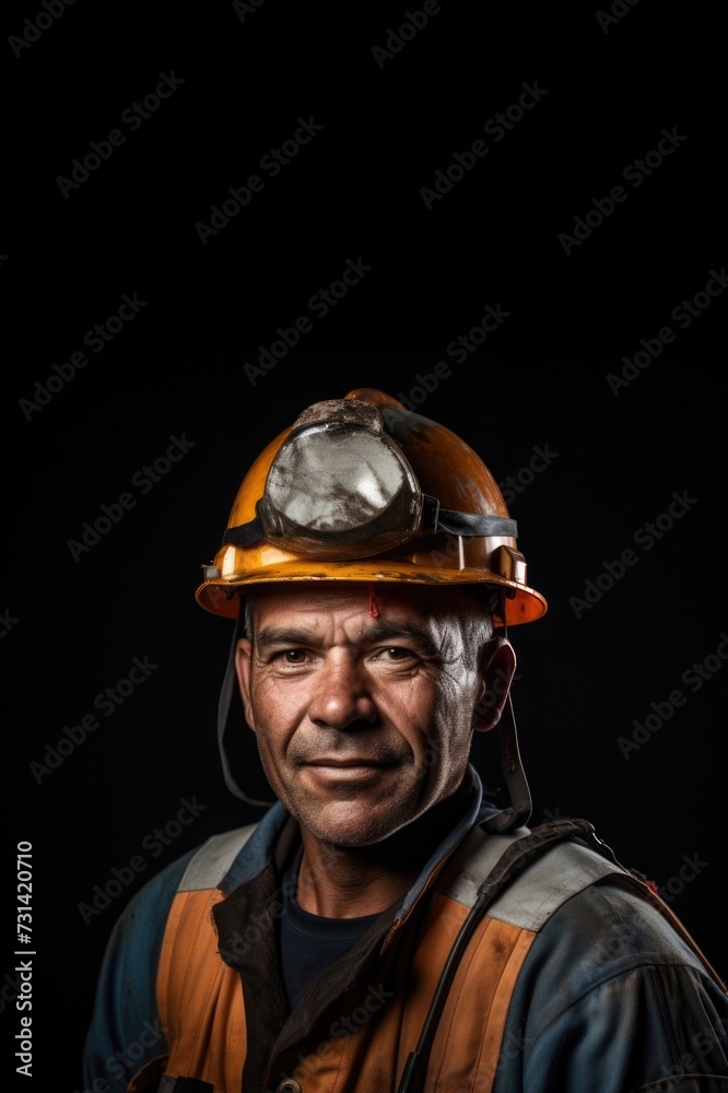 Fototapeta premium Vertical portrait of a firefighter in helmet