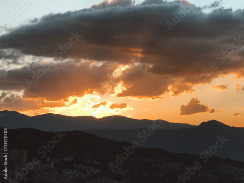 Sunset background with different textures and colors in the clouds. Medellin, Colombia. 