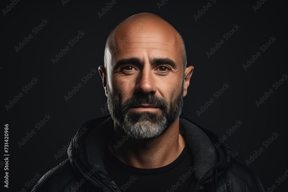 Portrait of a bald man with a beard on a dark background. Portrait of a bald man with a beard on a dark background.