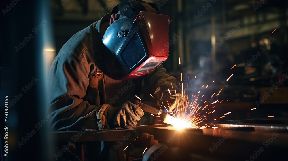 Welder at work, welding metal industry Welder at work, welding metal industry