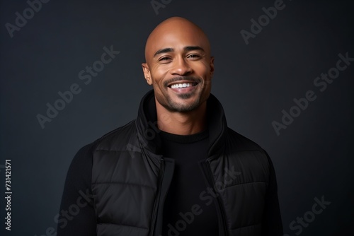 Portrait of a handsome african american man in a black jacket.