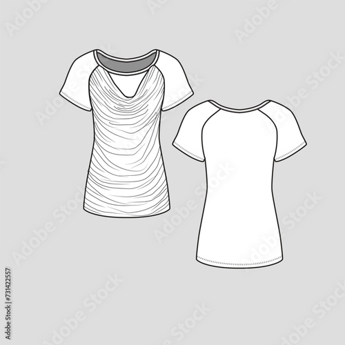 Cowl Neck Raglan Sleeve Drape top Blouse Fashion design t shirt drawing flat sketch template