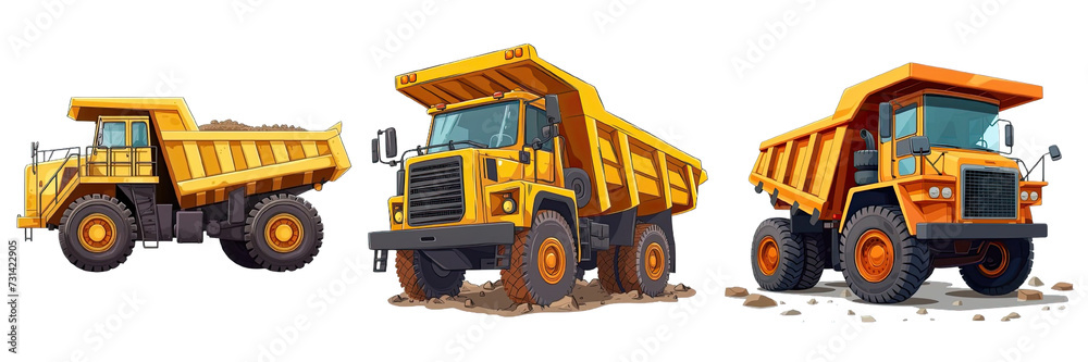 Collection of PNG. Dump truck cartoon style isolated on a transparent background.