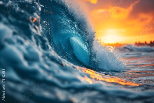夕陽と激しい波 photo