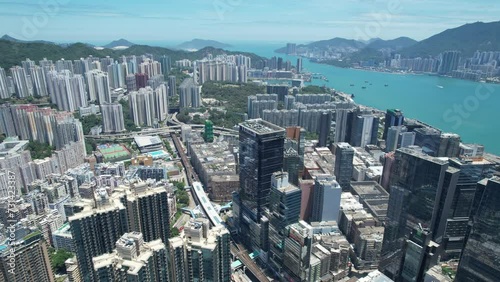 Hong Kong, Kowloon Bay, Ngau Tau Kok, Kwun Tong, Lam Tin, Cha Kwo Ling, Yau Tong Business District, adjacent to Victoria Harbor, enjoying the view of Victoria Harbor. Hong Kong's industrial center photo