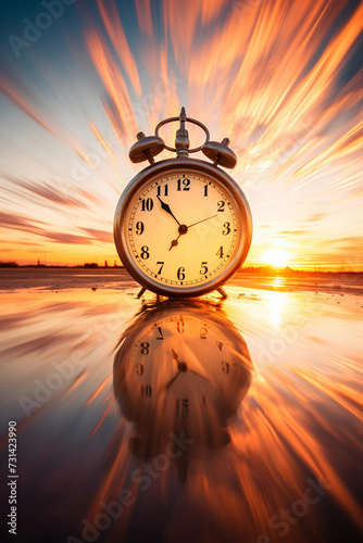 Time-Lapse Motion Blur Alarm Clock With a Sunset Backdrop
