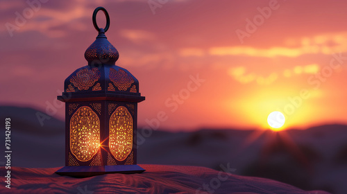 lantern in the sunset. Ramadan Kareem background