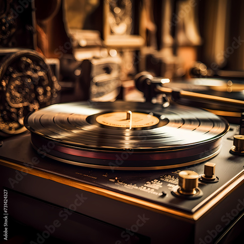 Vintage vinyl records on a turntable. 