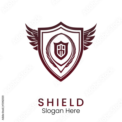 Shield protect defense logo. linear style. security guardian modern heraldic logo icon