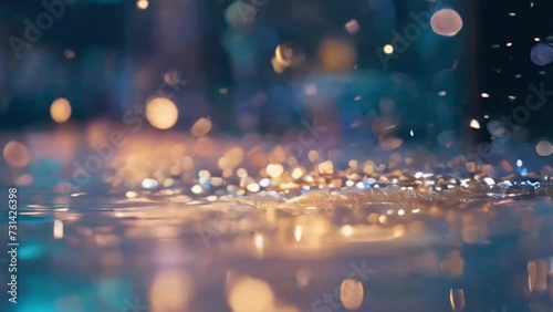 A dreamy blend of bokeh lights and metallic reflections in cool tones.