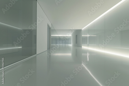 Empty void with white walls and glass doors.