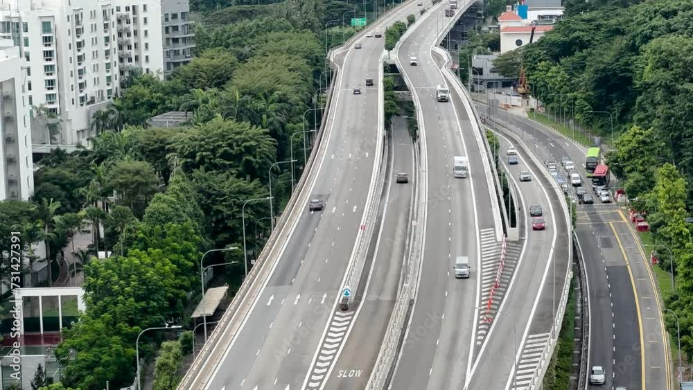 Gliding Over West Coast Highway in Singapore - Aerial Drone Shot Gliding Over West Coast Highway in Singapore - Aerial Drone Shot