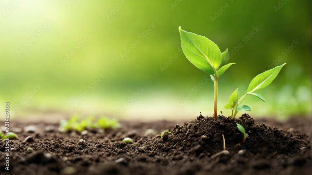 closeup a green sprout grows on planet Earth, Concept ecology nature of earth protection day closeup a green sprout grows on planet Earth, Concept ecology nature of earth protection day