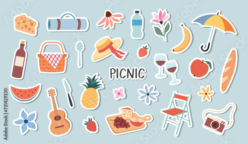 Picnic stickers on a blue background