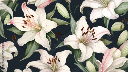 Seamless watercolor pattern with lilies