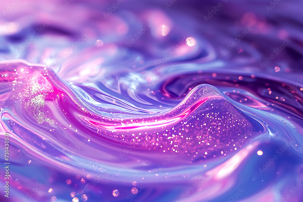 Luminous Swirling Viscous Substance with Glitter. Glossy, thick texture with a combination of purple and pink hues and scattered glitter flecks. Horizontal photo Luminous Swirling Viscous Substance with Glitter. Glossy, thick texture with a combination of purple and pink hues and scattered glitter flecks. Horizontal photo