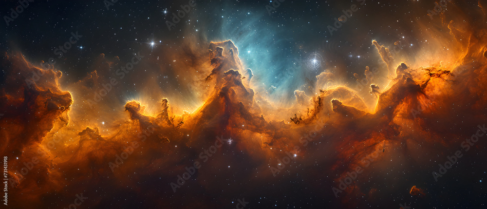 Naklejka premium Space Nebula with colorful Whirls and dramatic lightning, deep space background wallpaper