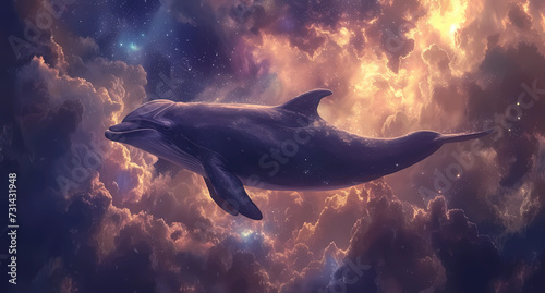 dolphin whale in a cloudy sky