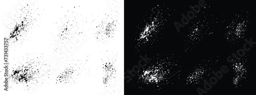 Realistic black and white vector grungy brush stroke blood splatter background set. Distress grunge brush stroke background