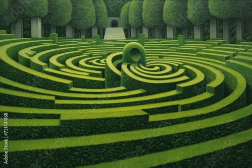 Endless Lawn, Visually Captivating Intricate Design Inspired by Labyrinths, Neo-Impressionist Paintings, and Drawings. Seamless Landscape Oil Painting Canvas, Pointillism and Divisionism