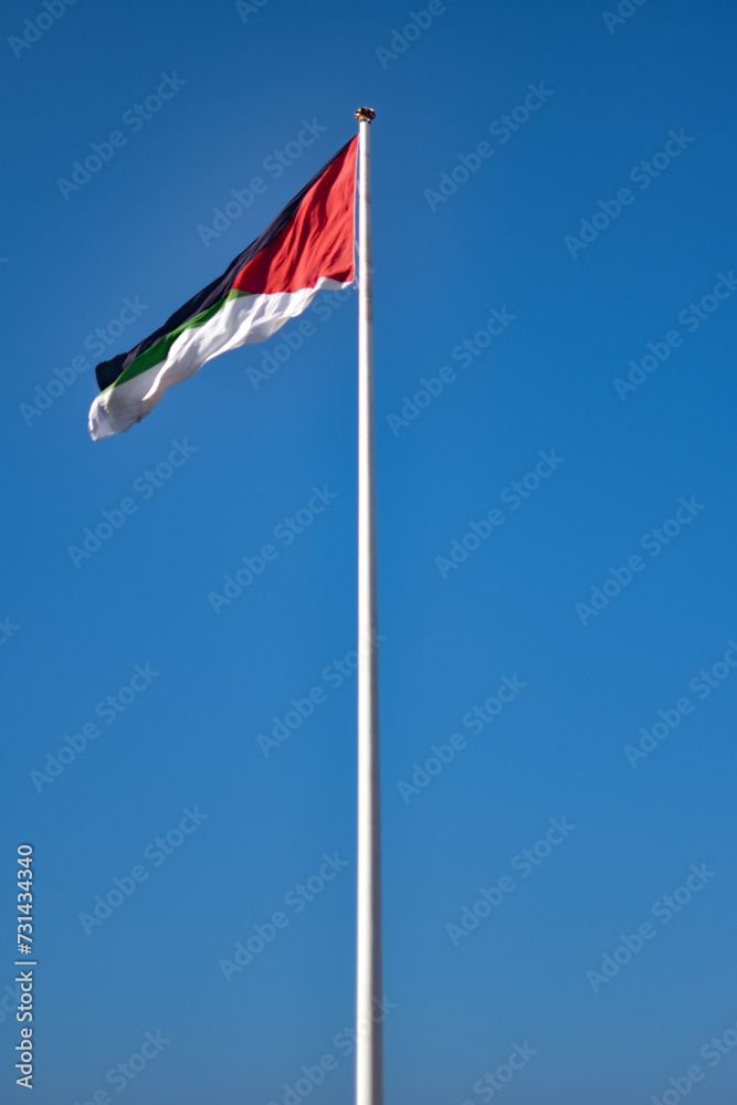 Jordanian flag: red, green, white and black. Aqaba, Jordan