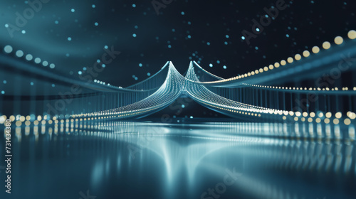 Flat abstract blue bridge in space 3d vector illustration.