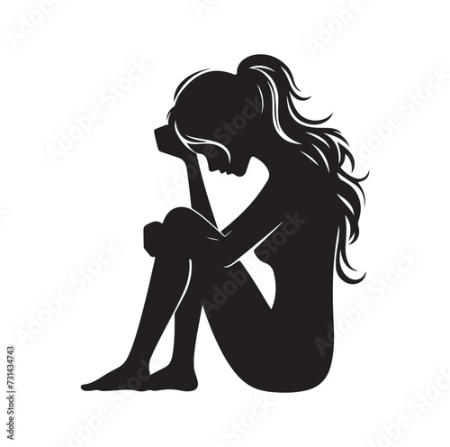 Upset woman vector illustration, crying, suffering, tired woman, illustration, icon, silhouette