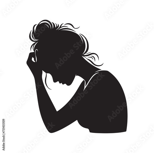 Upset woman vector illustration, crying, suffering, tired woman, illustration, icon, silhouette