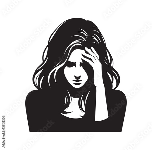 Upset woman vector illustration, crying, suffering, tired woman, illustration, icon, silhouette