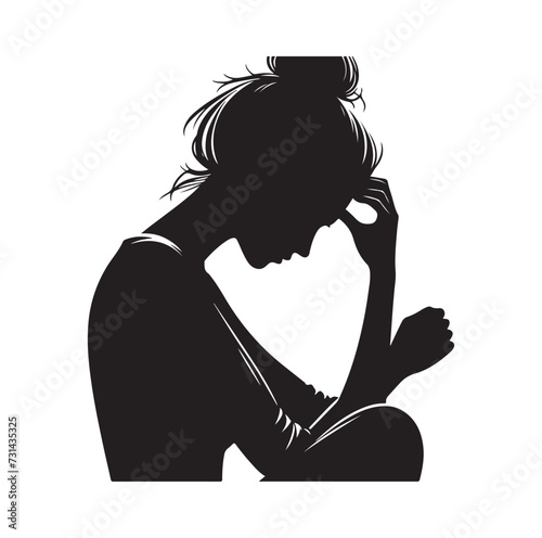 Upset woman vector illustration, crying, suffering, tired woman, illustration, icon, silhouette