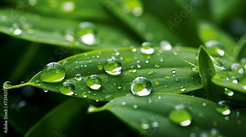 water drops on green leaf,