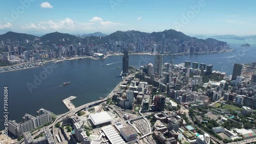 Aerial View of the skyline of Hong Kong Victoria Harbour Hung Hom Whampoa Ho Man Tin To Kwa Wan Sung Wong Toi Tsim Sha Tsui East Kowloon Peninsula,a commercial hub with the financial business  photo