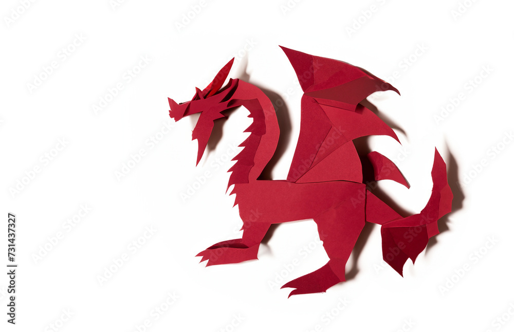 Red Paper Cutout Style 3D Red Dragon Isolated Red Paper Cutout Style 3D Red Dragon Isolated