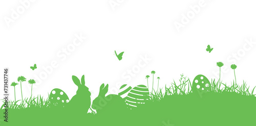 イースターエッグとウサギと草原の背景素材