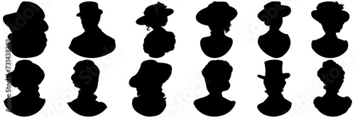  Vintage people man and woman silhouettes set, large pack of vector silhouette design, isolated white background.